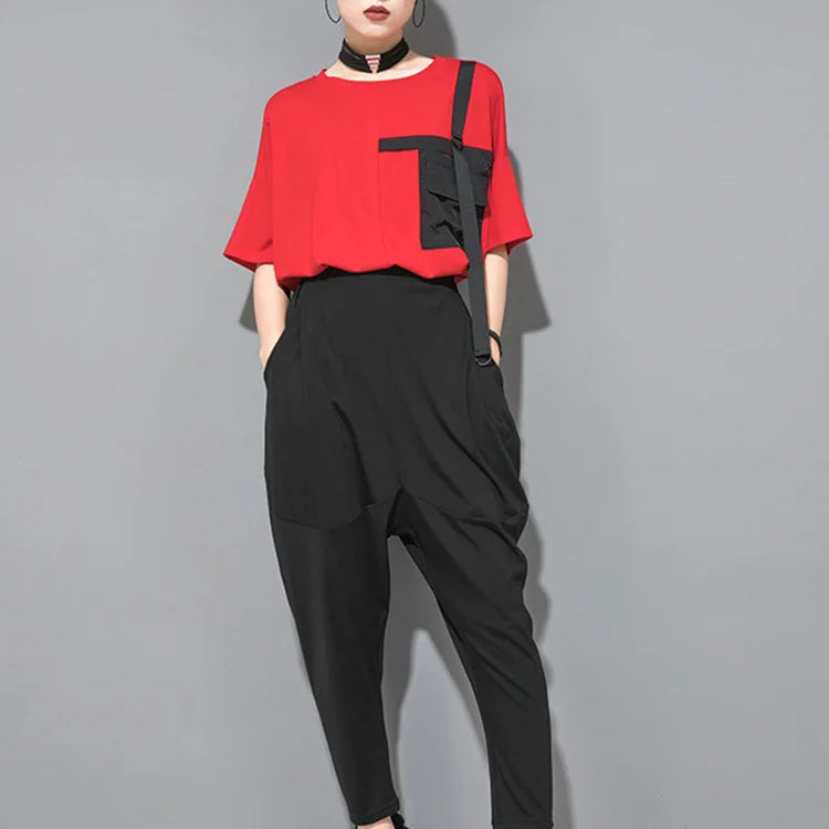 [EAM] High Elastic Waist Black Pockets Thin Harem Pants New Loose Fit Trousers Women Fashion Tide Spring Summer 1DF4728