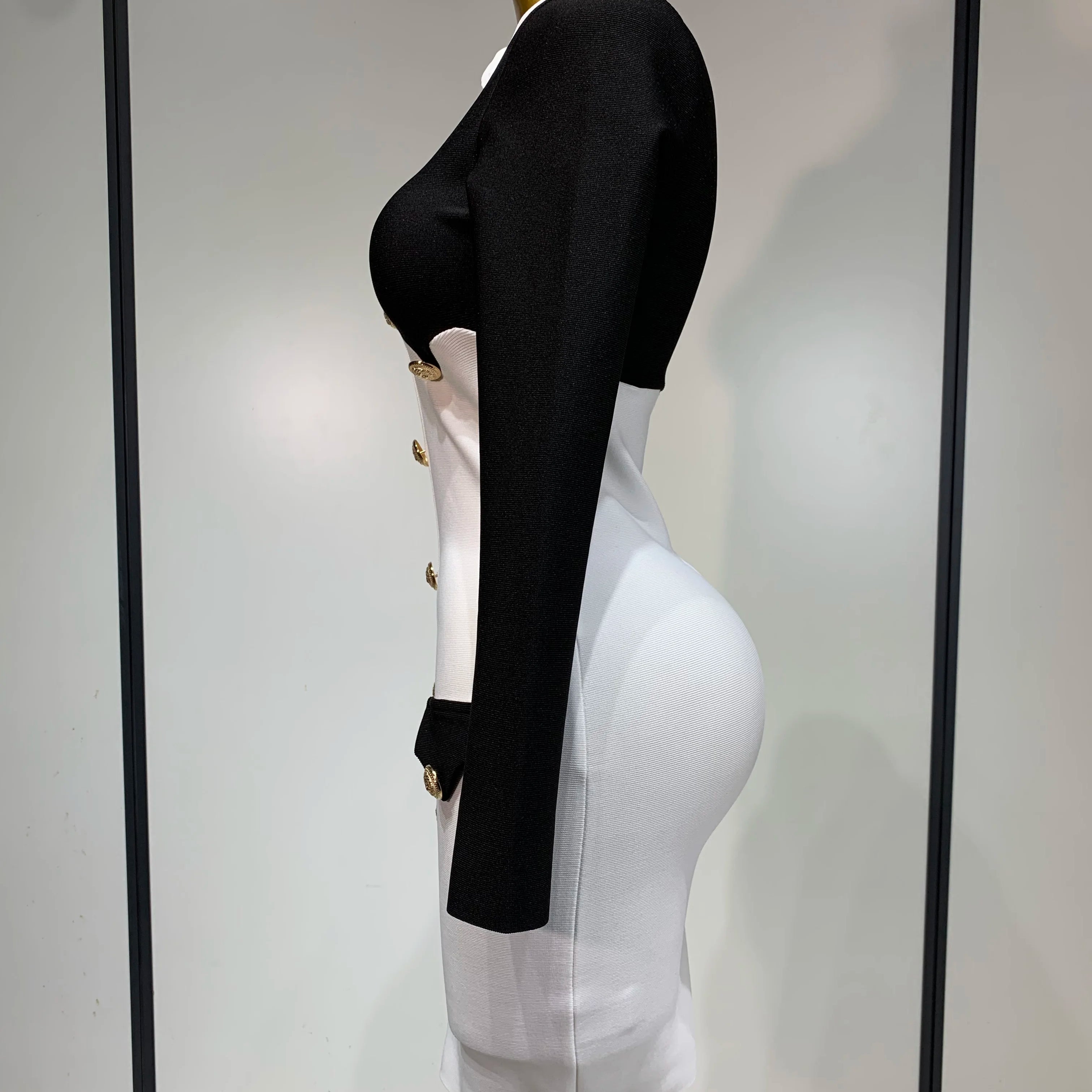 Women Long Sleeve Elastic Bodycon Short Bandage Dress 2025 High Street Office Lady Formal Elegant Business Club Party Dresses