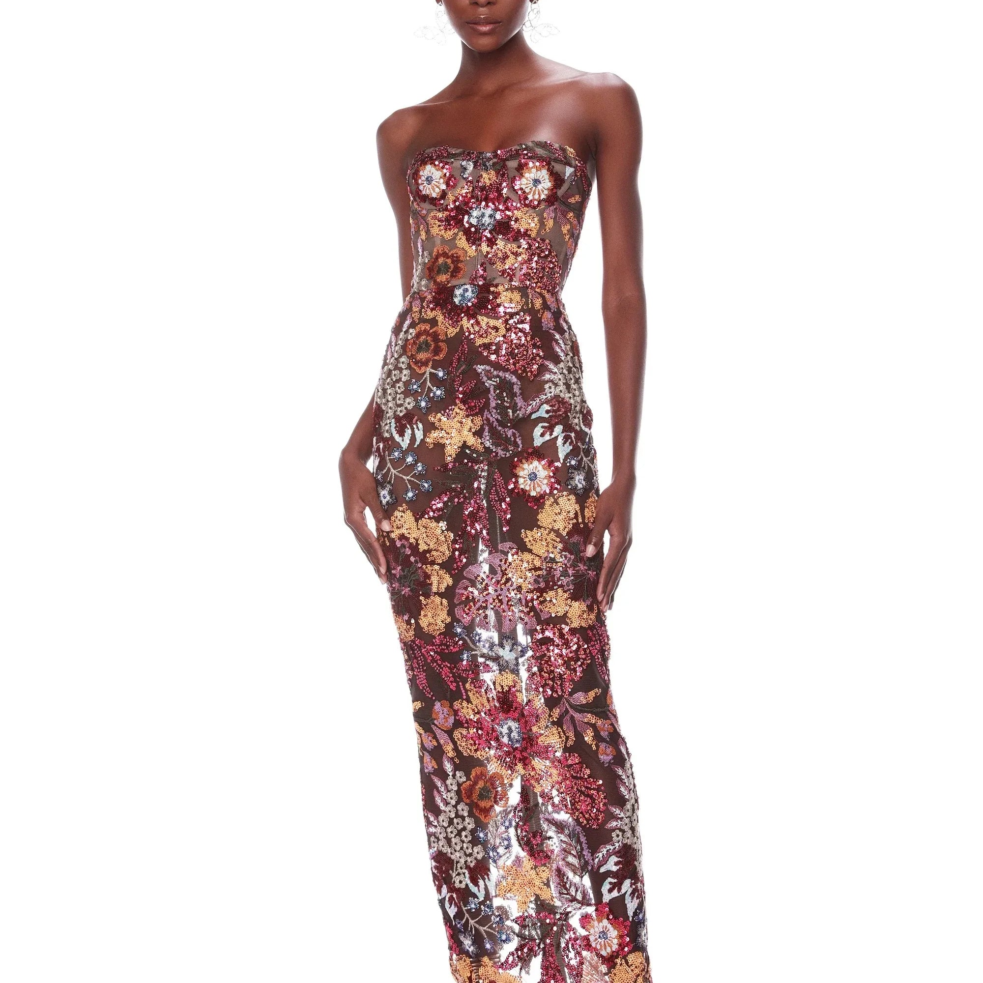 Women Sexy Off the Shoulder Embroidery Flowers Bodycon Mid-calf Dress Fashion Ruway Birthday Party Celebrate Dress Wholesale