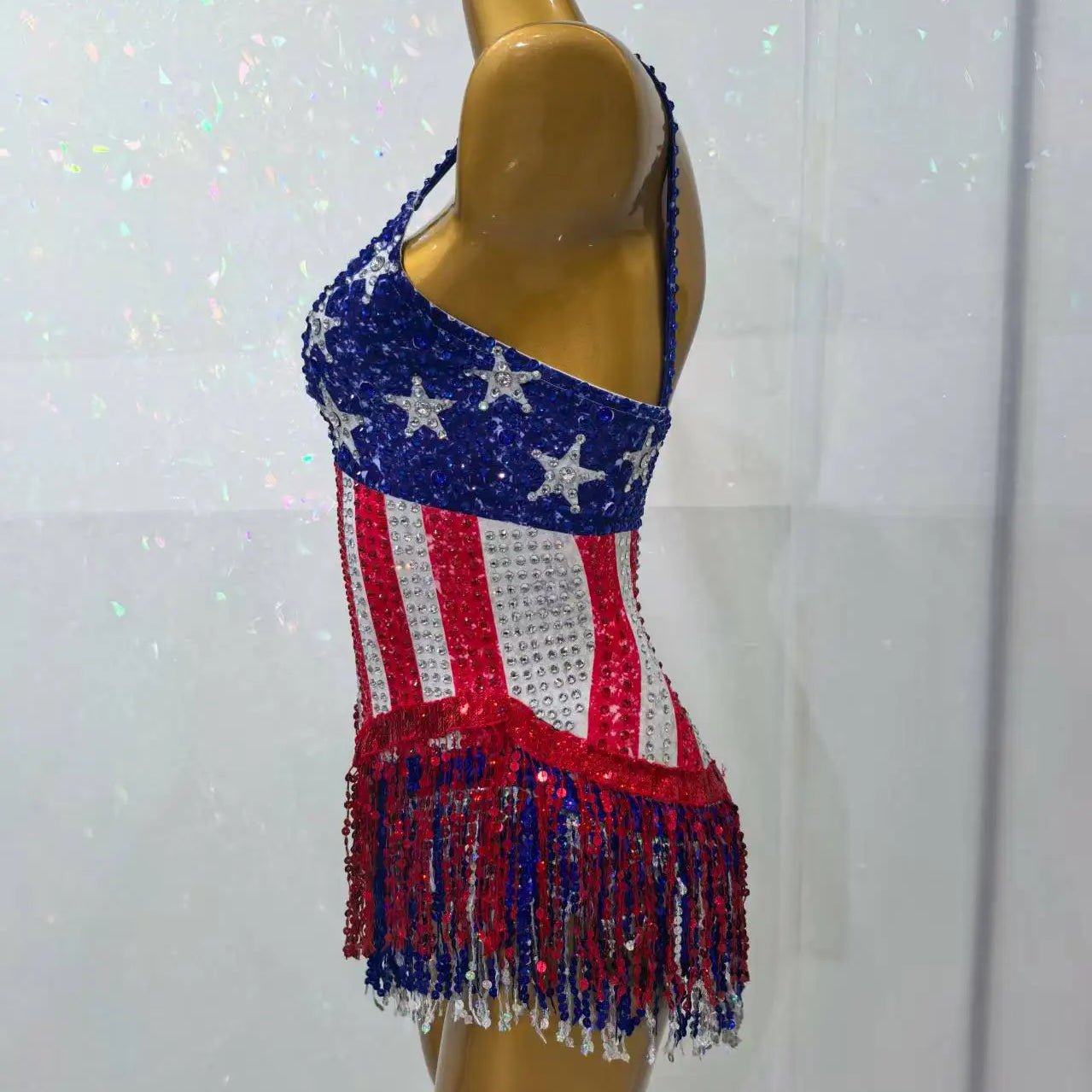 Maxituan Five Pointed Star Sparkly Rhinestone Tassel Bodysuit Sexy Women gig Performance Outfit Ladies Latino Dance Team Leotard