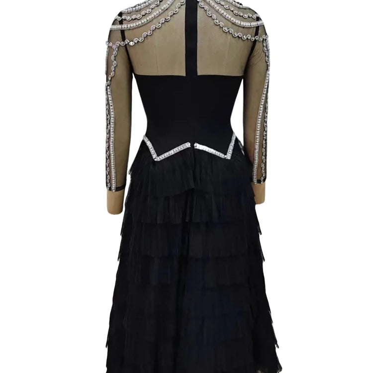 Shining Diamonds Pearl Beading Sexy See Through Mesh Ball Gown Dress Woman Birthday Party Vestido Celebrity Party Outfit