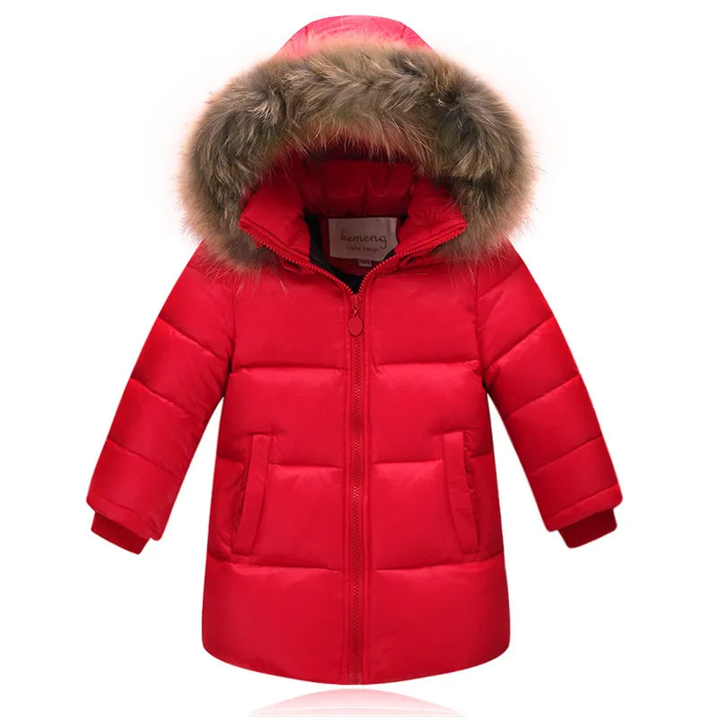 Nature Fur winter down jacket for boys coats girl clothes children's clothing thicken outerwear parka kids 80-160cm Red A