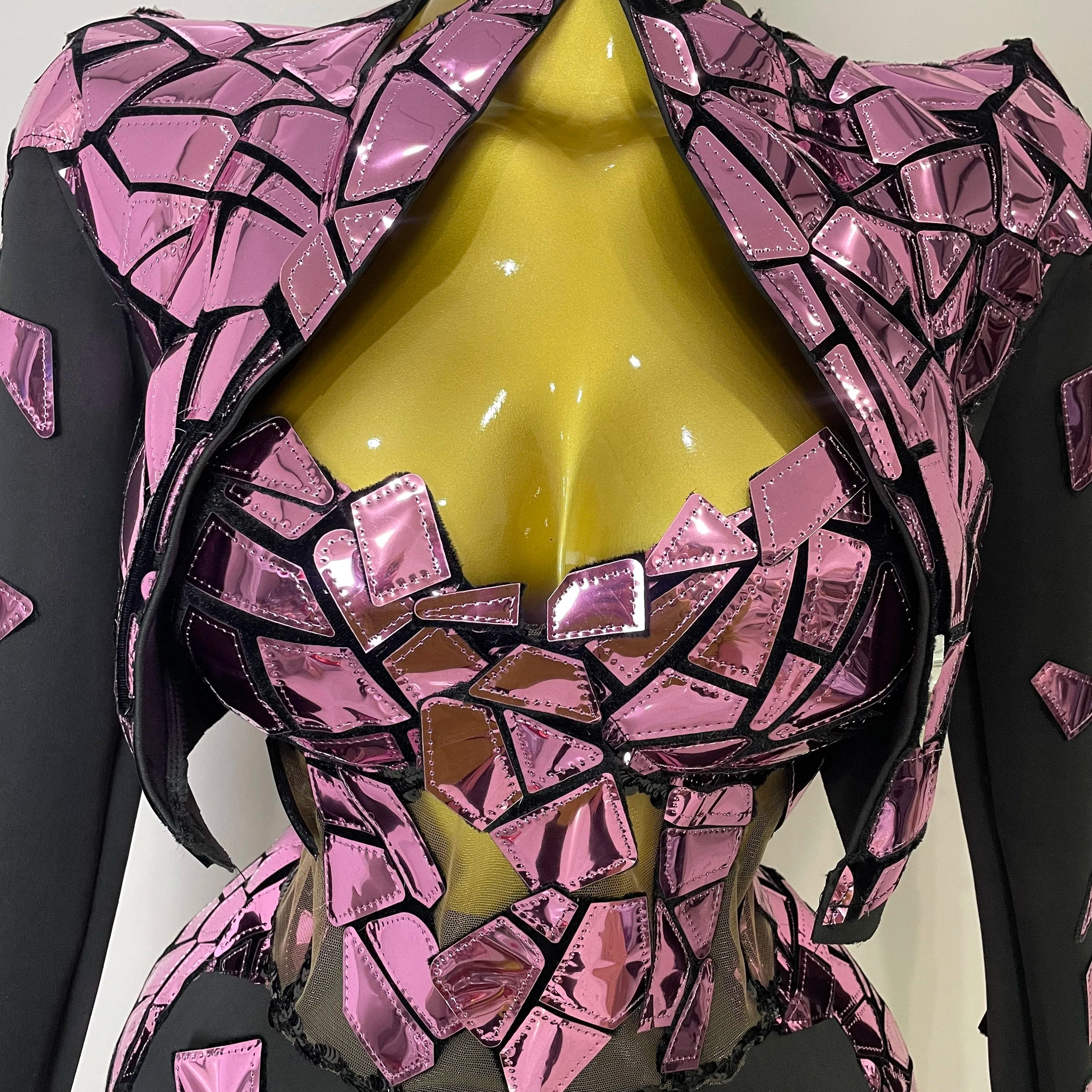 STOCK 2025 Women Sexy Pink Glitter Sequin Mirrors Short Skirt 3pcs Set Birthday Party Nightclub Queen Drag Stage Costume