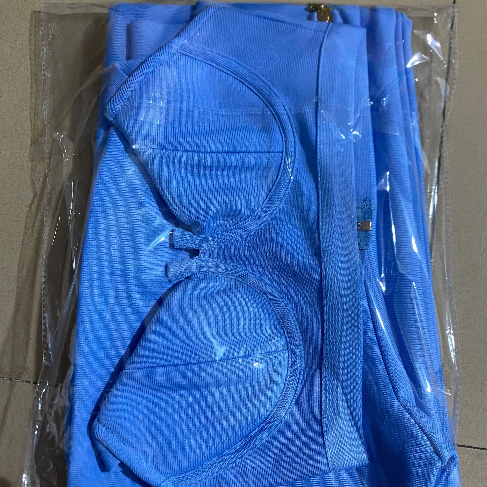 Summer Fashion Celebrity Sexy Bandage Two-piece Set Tight Short Top & High Waist Flared Trousers Pants Set