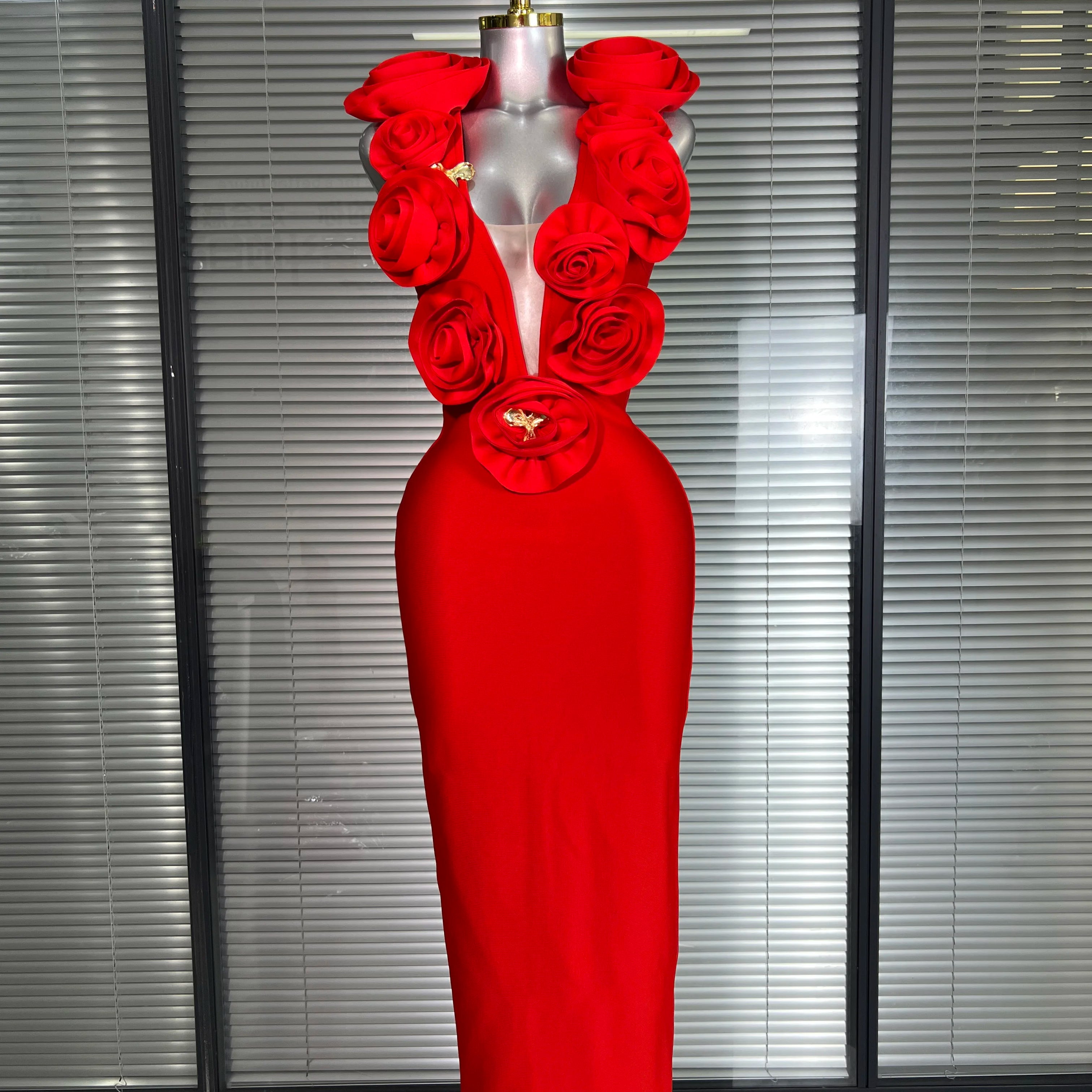 Summer New Women Sexy Red Black Flower Tank Long Bodycon Bandage Dress Birthday Celebrity Party Dress