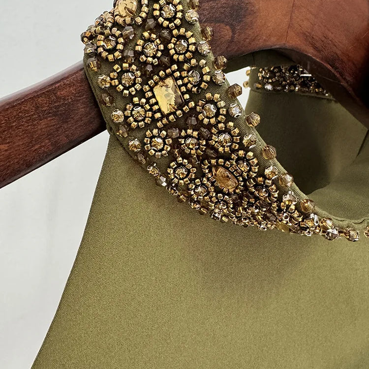 Spring Women Sexy Beading Tank Tops High Split Bodycon Long Skirts Set Elegant Evening Party Birthday Dress Vestido