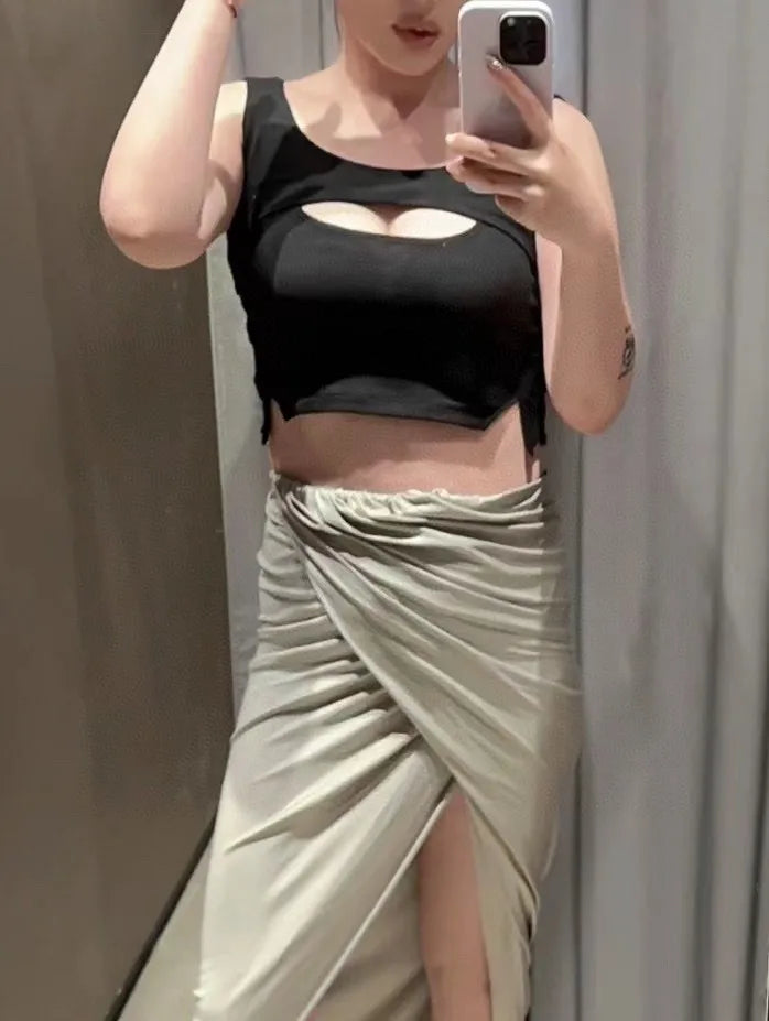 2024SS Summer Luxury New Women High Quality Slit Chic Casual Midi Skirt for Ladies 2 Color Gdnz 3.13