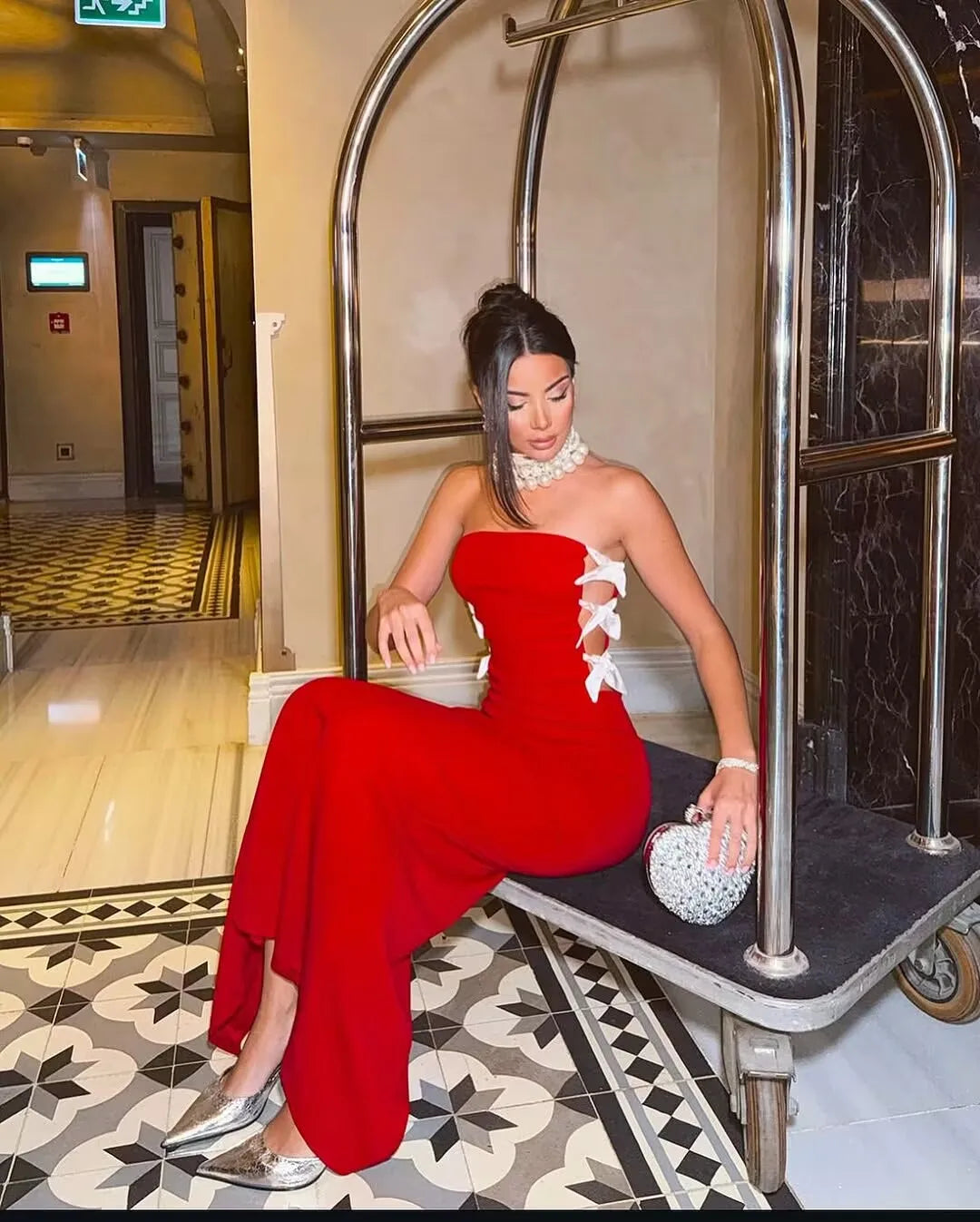 Red Black Women Sexy Off the Shoulder Bow Bodycon Bandage Long Dress Fashion Celebrate Evening Party Nightclub Wear