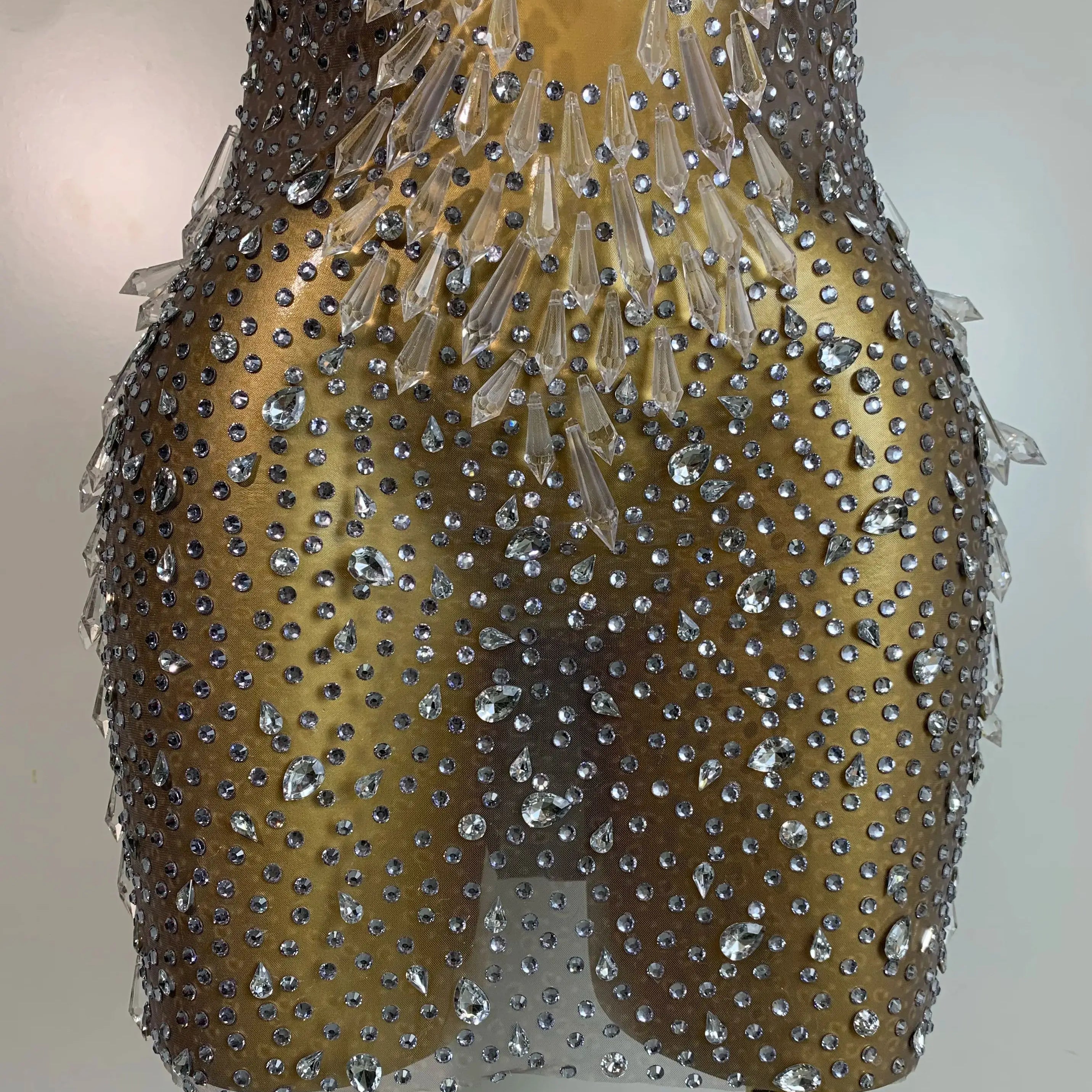 Stock Women Luxury Sexy Mesh Crystal Diamonds Mini Dress Birthday Party Costume Bar Nightclub Stage Performance Singer Outfit