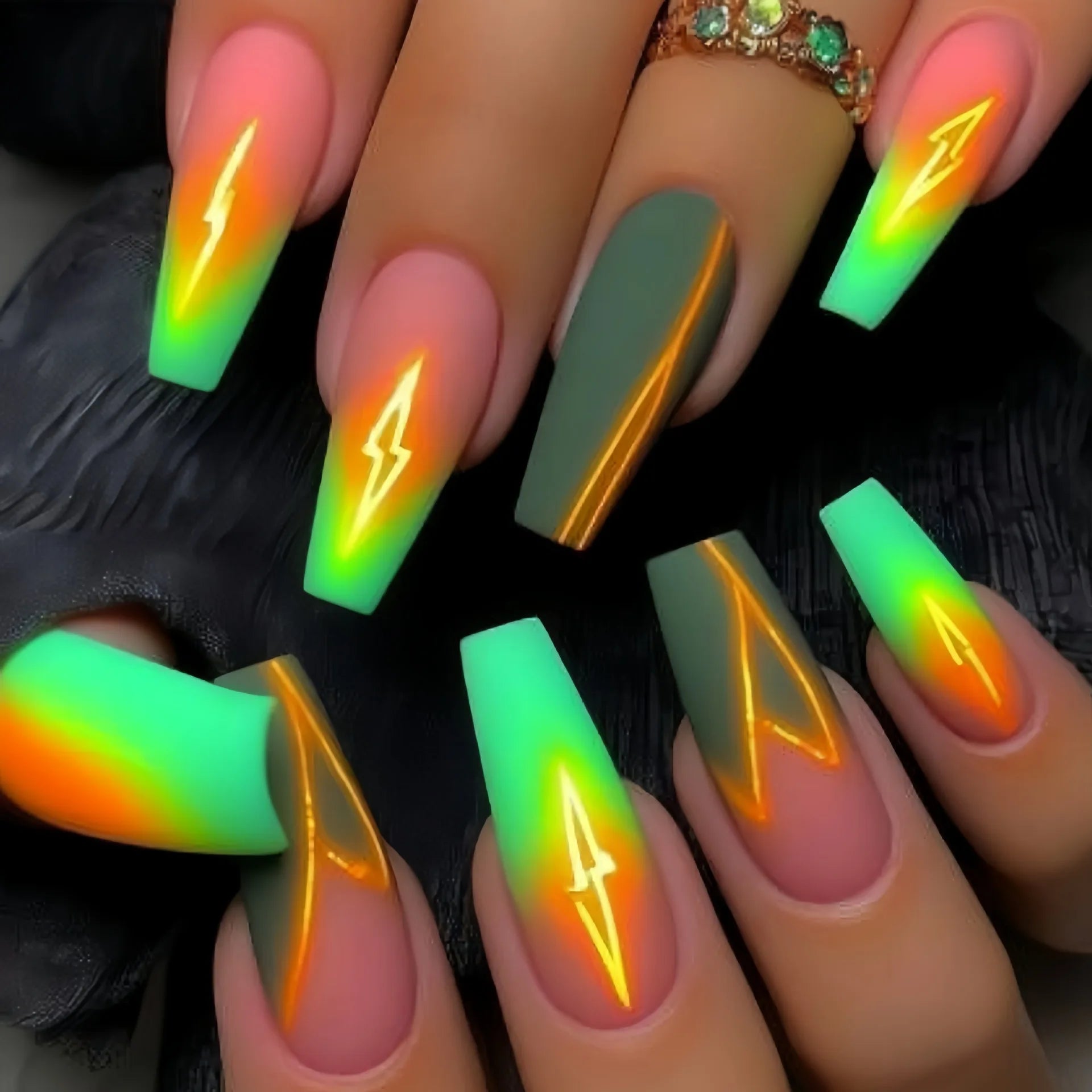 Medium fake nails for women gilrs gradient blue pink starry sky star moon Y2K design Almond nail tips press on false nail set