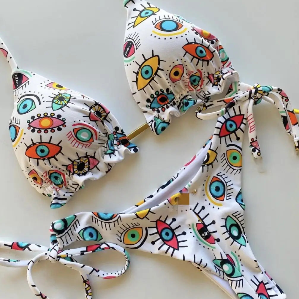 2022 Women Swimwear Female Swimsuit Sexy Bikini Swimwear Print Flower Bikinis Set Biquini Brazilian Beach Wear Bandage Bikinis 6222