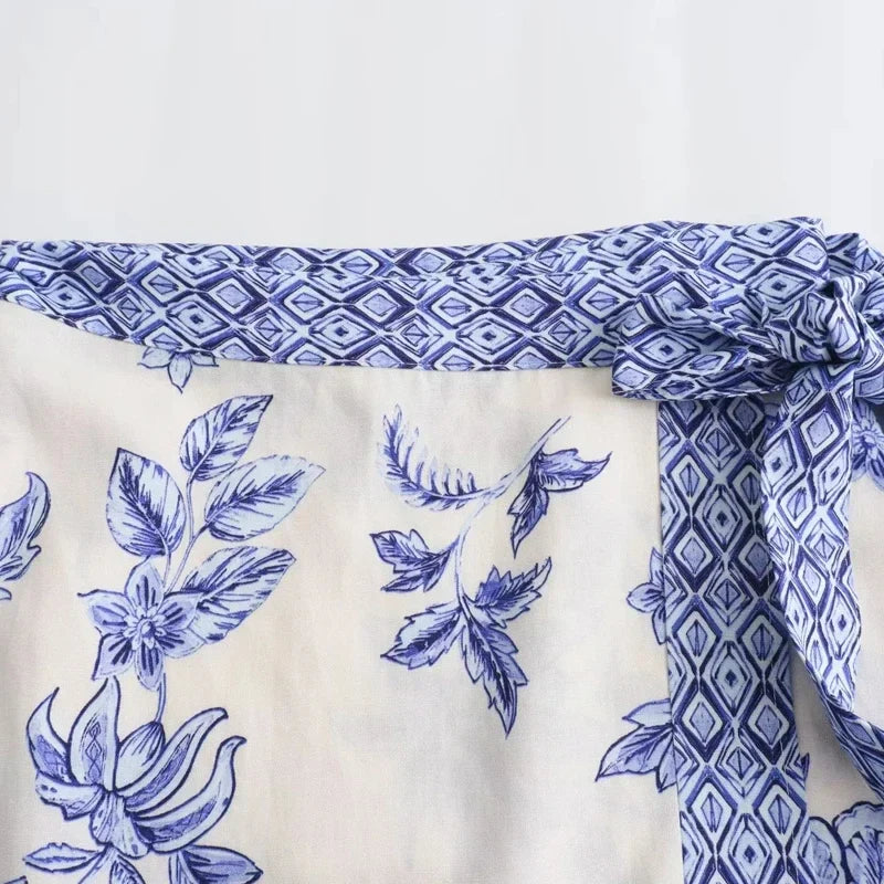 TRAF Mini Bow Skirts Women's Skirt Summer Print Mid Waist Coquette Floral Skirts Y2k Skirt All-Match Street Ladies Skirts