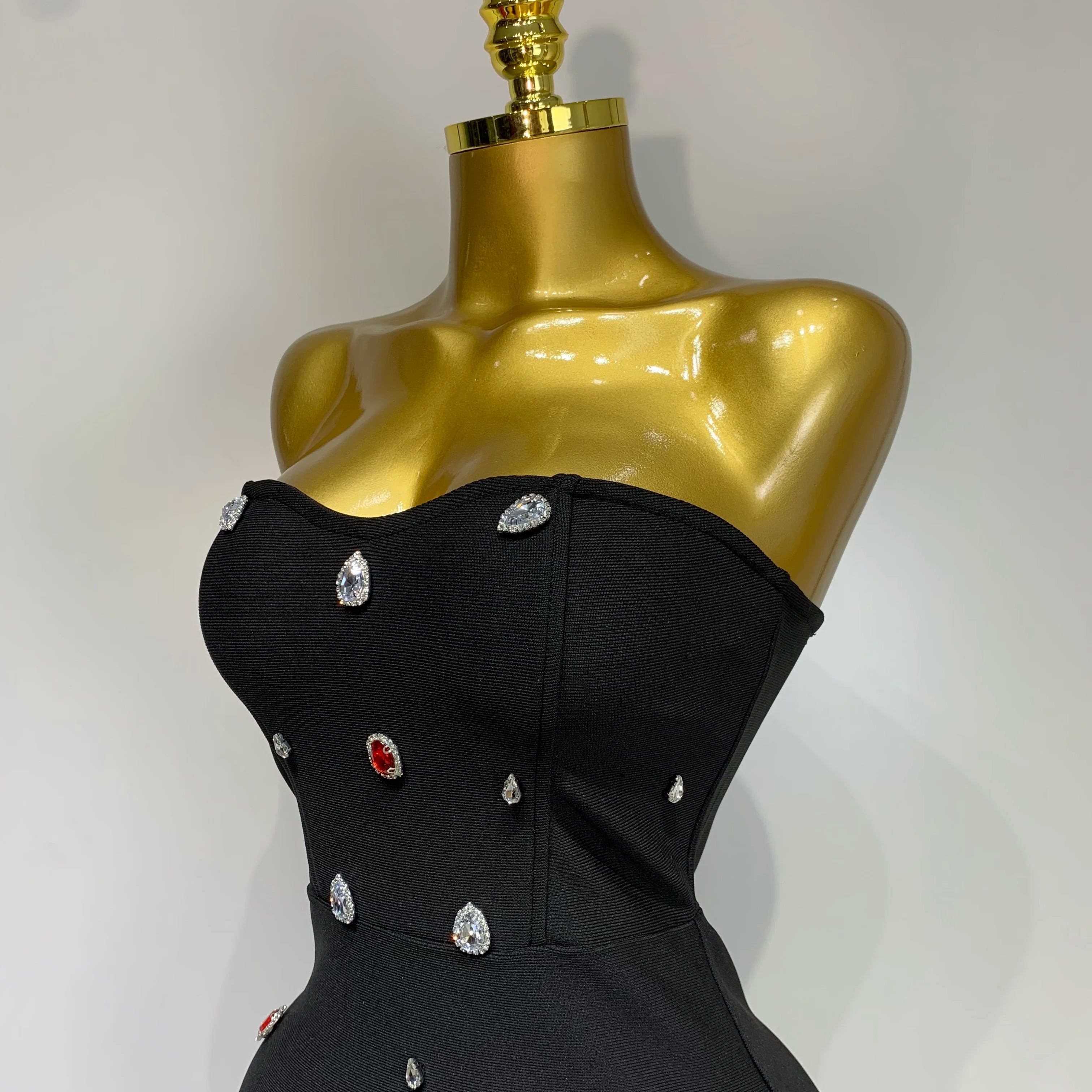 Women Sexy Strapless Colorful Crystal Bodycon Mini Bandage Dress 2025 New Spring Elegant Party Celebrate Birthday Outfit