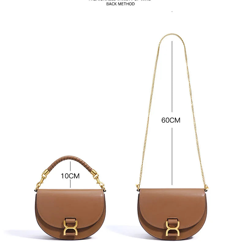 Vintage Half Moon Round Shape Saddle Bag Small Hard Cow Leather Women Messenger Bag Handmade Weave Handle Handbag
