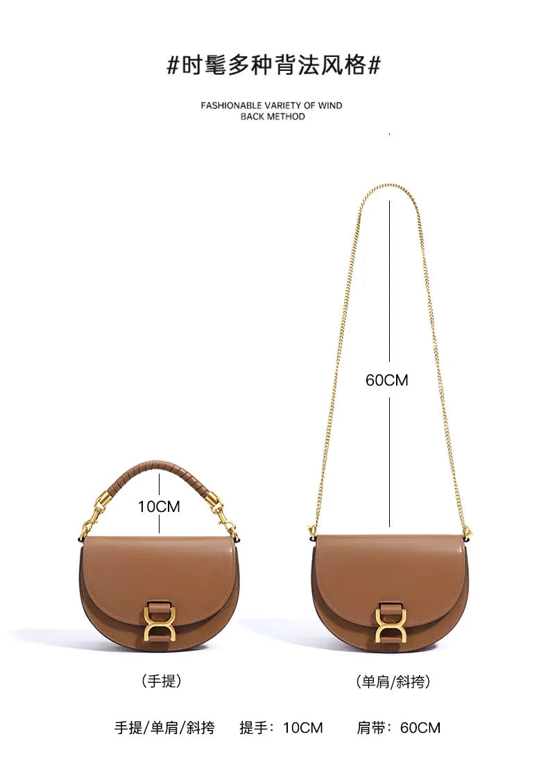 Vintage Half Moon Round Shape Saddle Bag Small Hard Cow Leather Women Messenger Bag Handmade Weave Handle Handbag