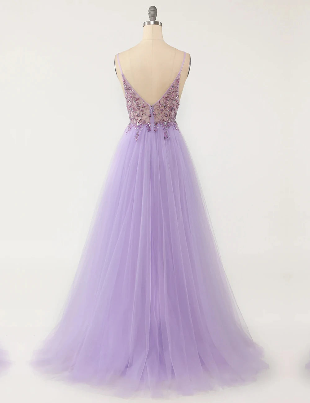 Gorgeous Evening Dresses for Women Sexy V Neck Crystal Beaded Beads Backless Spaghetti Straps Formal Purple Prom Gown