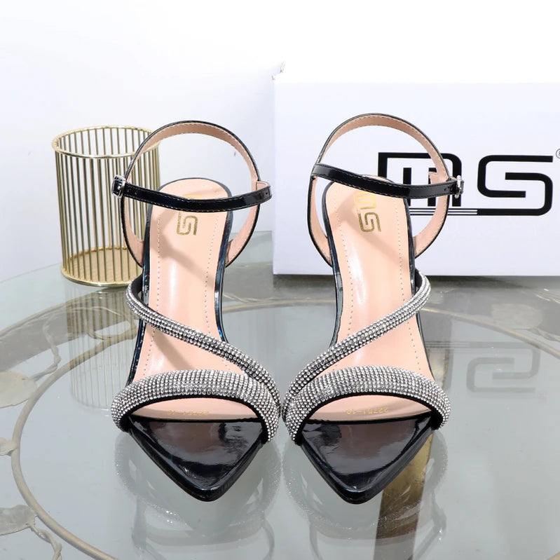 Luxury elegant green shoes summer new high heels fashion Joker fashion fairy sandals Rhinestone buckle with women's shoes