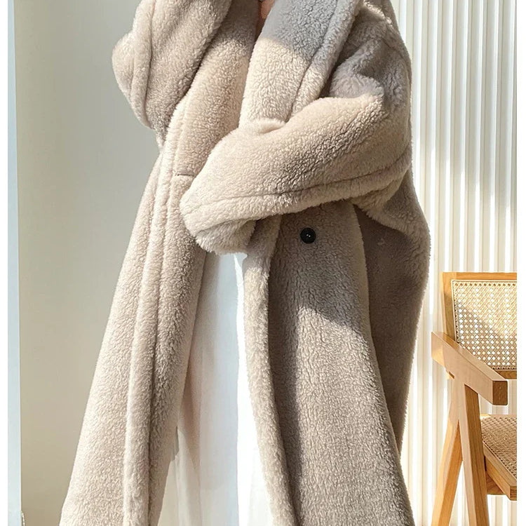 Teddy teddy bear coat women's autumn and winter fur grain camel wool coat alpaca wool med-long woolcoat