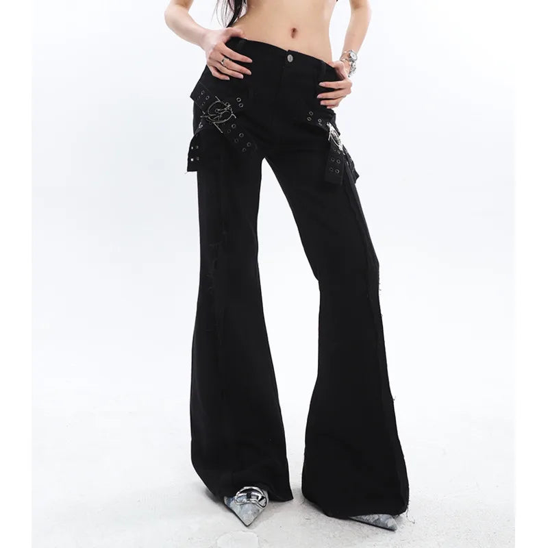 SHENGPALAE Fashion Women's Denim 3 Piece Sets Metal Design Fishbone Strapless Belt Mini Skirt Flare Jeans Summer 2023 New 5R5066 flared trousers