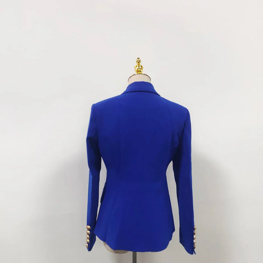 Solid Slimming Fashion Blazer for Women Lapel Long Sleeves Patchwork Double Breasted Elegant Coat Female Clothing