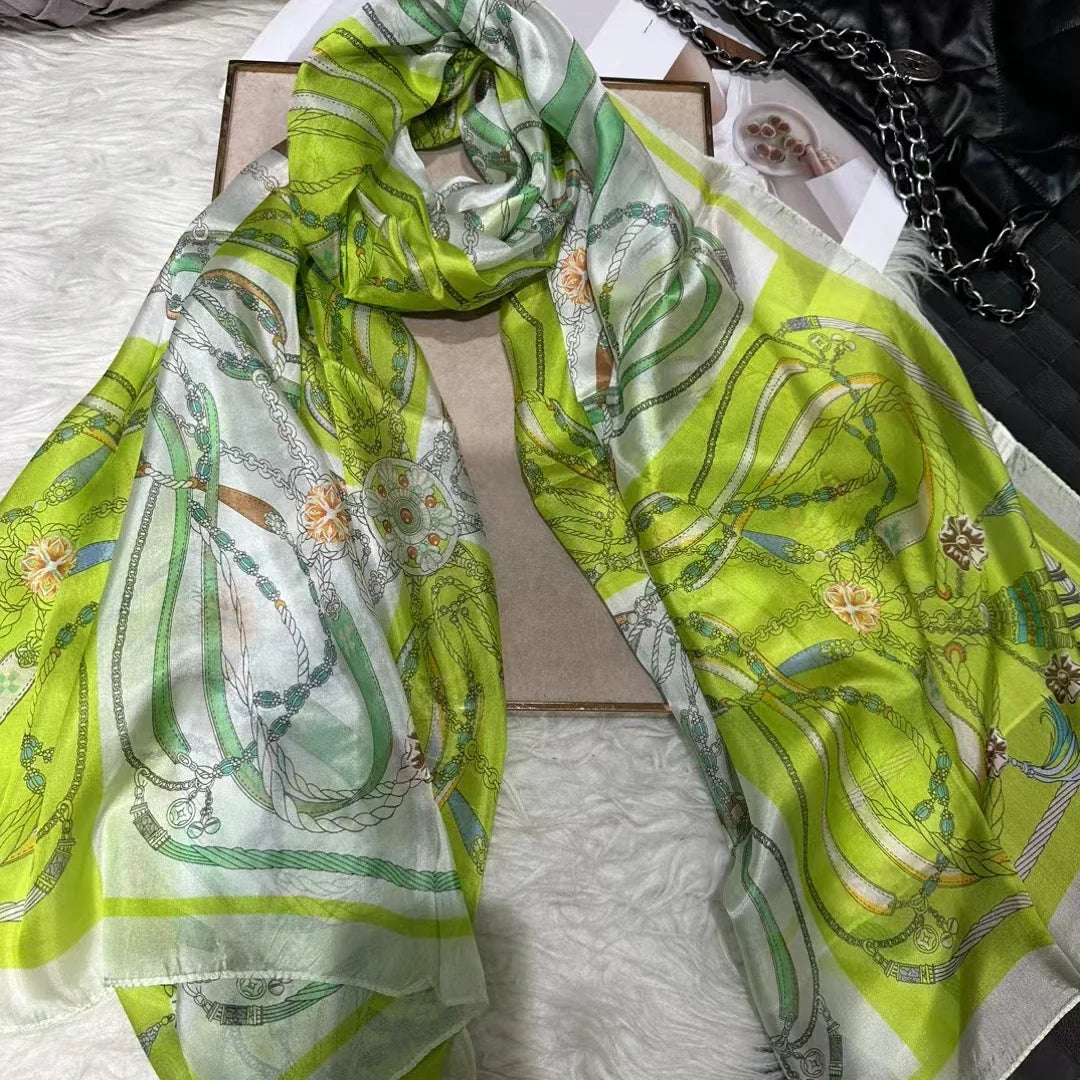 Ladies Green 100% Silk Scarf Shawl Winter Rose Design Women Pure Silk Scarves Wraps Fashion Beach Shawl Cover Ups Pink Scarf green