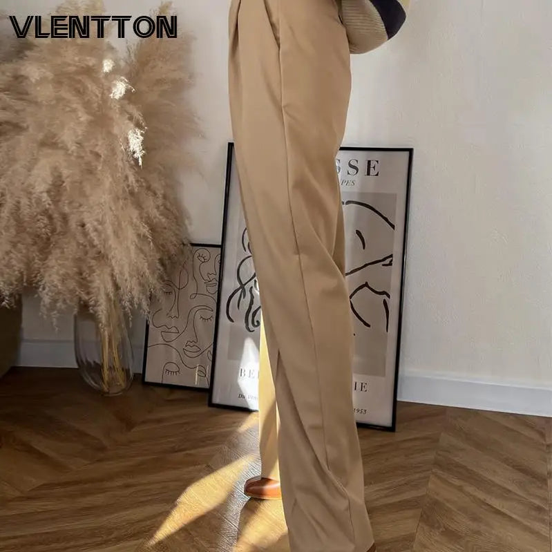 Spring Autumn Women Vintage Solid High Waist Pants Casual Zipper Pockets Loose Straight Trousers Female Ropa Mujer