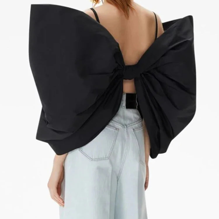 TWOTWINSTYLE Solid Sexy Slimming Bowknot Tank Tops For Women Square Collar Sleeveless Backless Designer Camisole Vest Female New