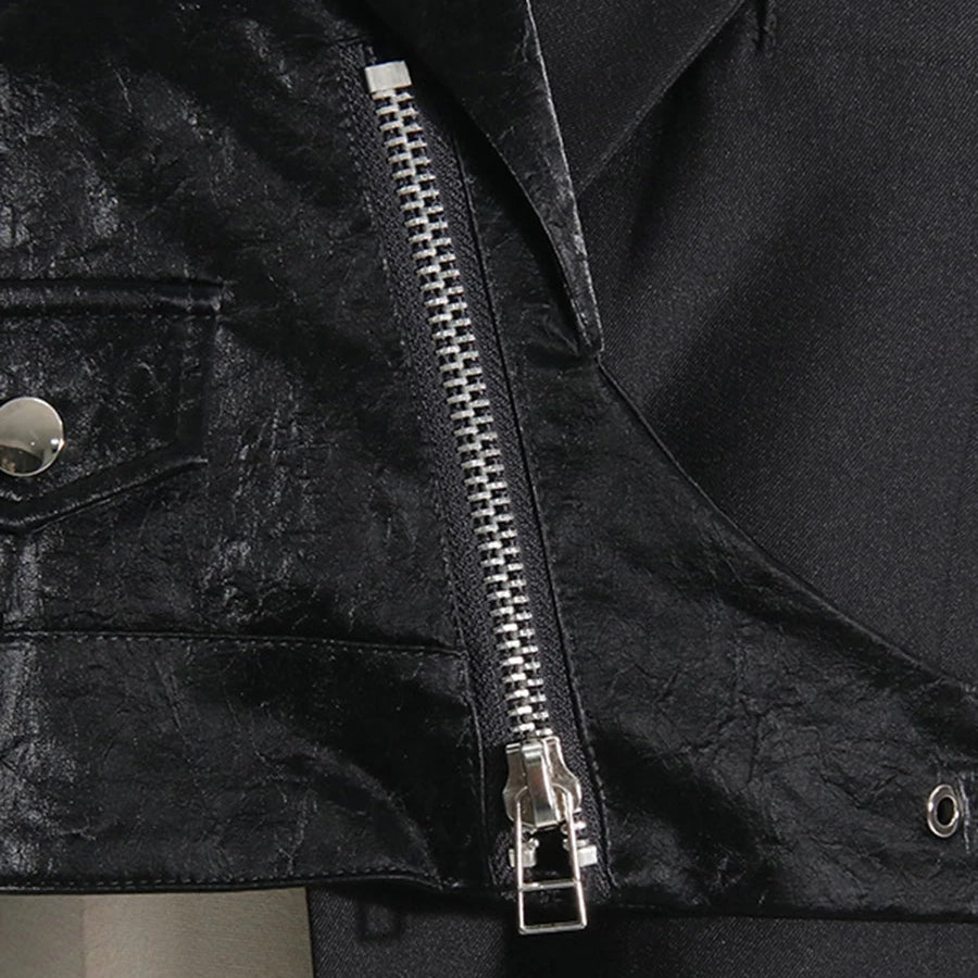 TWOTWINSTYLE Solid Spliced Zipper Irregular Jackets for Women Lapel Long Sleeves Patchwork Pockets Fshion Jacket Female Clothing