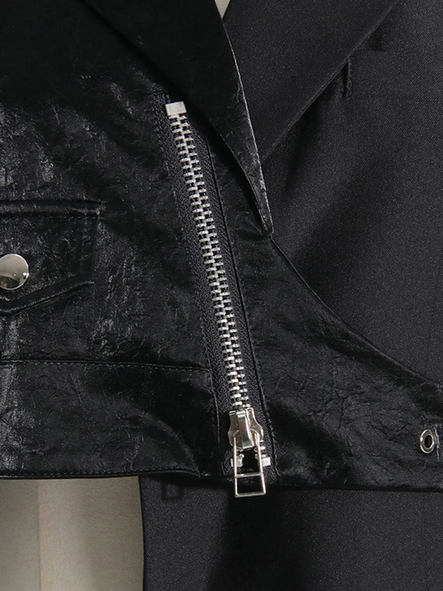 TWOTWINSTYLE Solid Spliced Zipper Irregular Jackets for Women Lapel Long Sleeves Patchwork Pockets Fshion Jacket Female Clothing