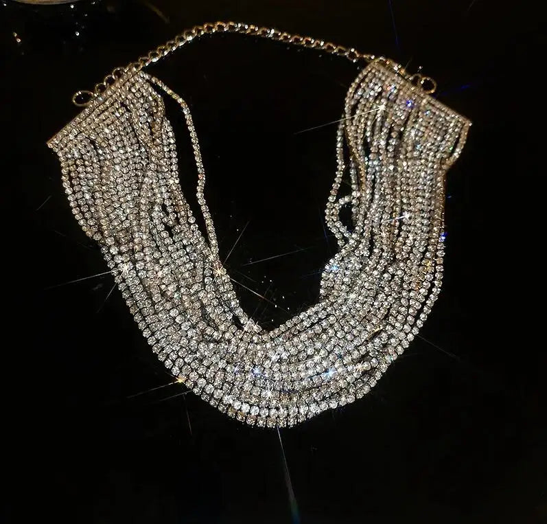 KMVEXO Luxury Multilayers Crystal Chokers Necklaces for Women Rhinestone Chains Necklaces Statements Jewelry Wedding Party Gift x190 Silver Color