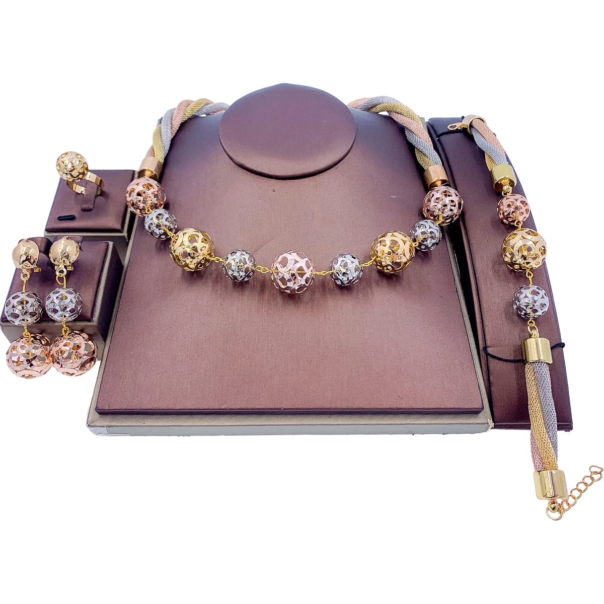 Dubai Gold Plated Jewellery for Women Luxury Indian Wedding Jewelry Sets Nigerian Bridal Costume Party 24k Necklace Earring LFH-22 Resizable 45cm