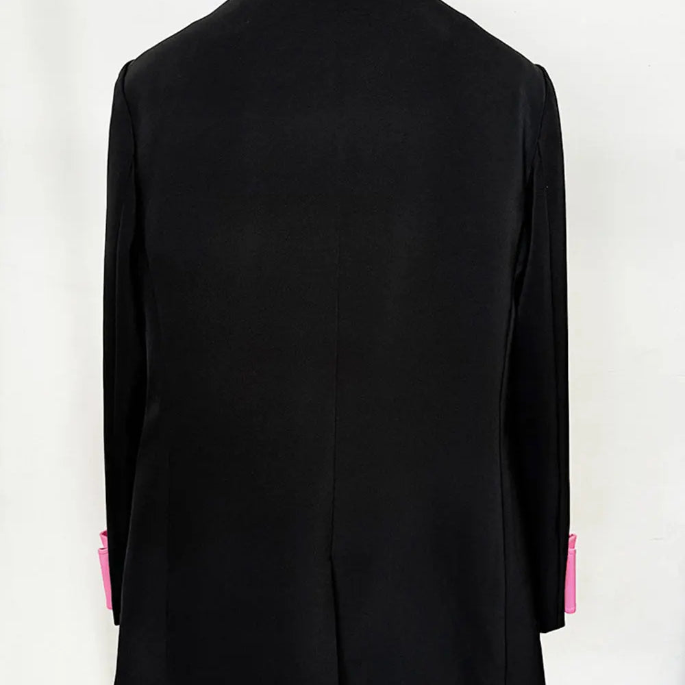 2024 Autumn Elegant Women's OL Medium length Blazer Collar Long Sleeve Double breasted Water Diamond Bow Decoration Blazer Dress