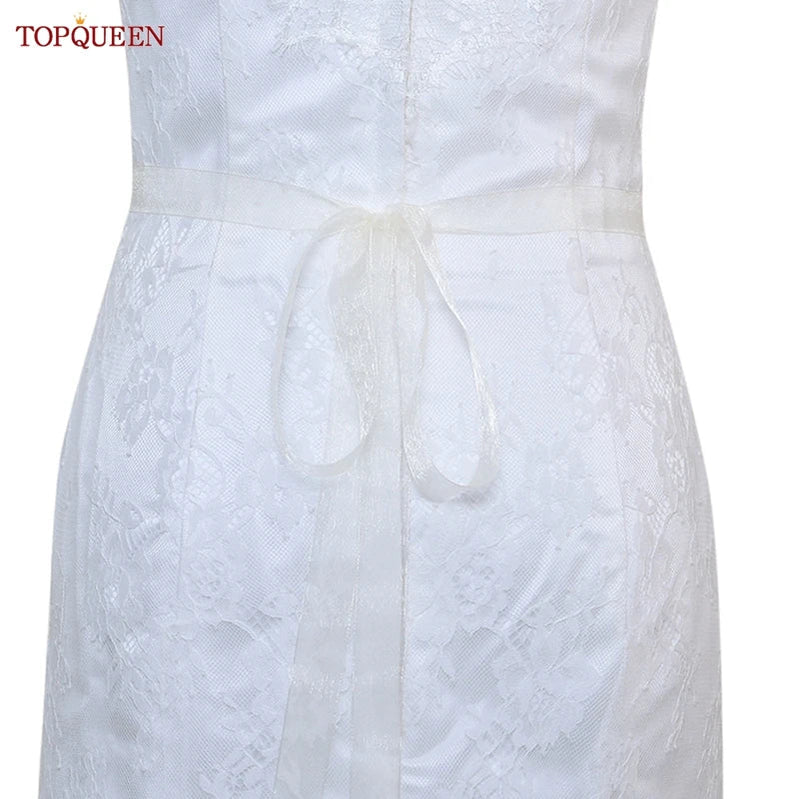 TOPQUEEN S319 Rhinestones Wedding Belt Sparkly Bride Dress Decorative Sash with Stone Jeweled Satin Ribbons Silver Gown Applique Ivory organza ribbon