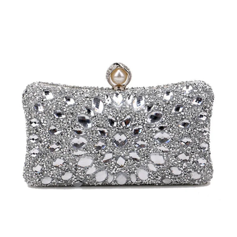 Rhinestones Women Bags Hollow Out Style Fashion Evening Bags Chain Shoulder Handbags Party Wedding Day Clutch Purse YM3218silver