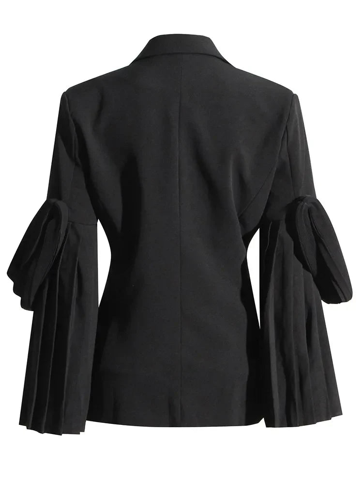 Solid Designer Blazers For Women Notched Collar Long Sleeve Patchwork Single Breasted Casual Blazer Female Clothing