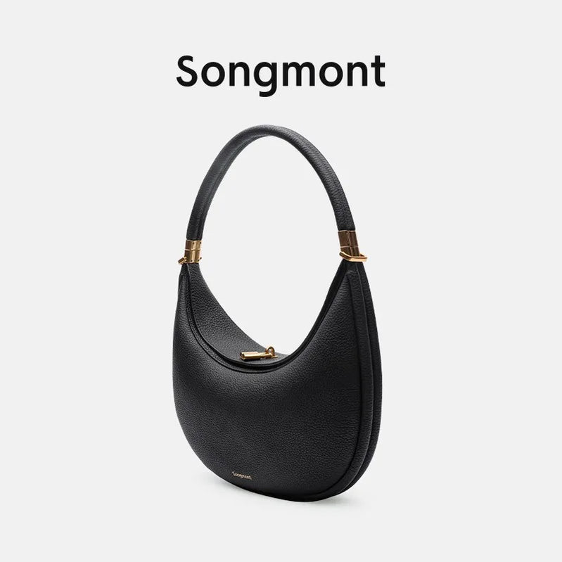 French Commuter Elegant Half Moon Underarm Shoulder Bags Women Luxury Cowhide Solid Color Handbag Female Casual All-match Bolsos black (20cm<Max Length<30cm)