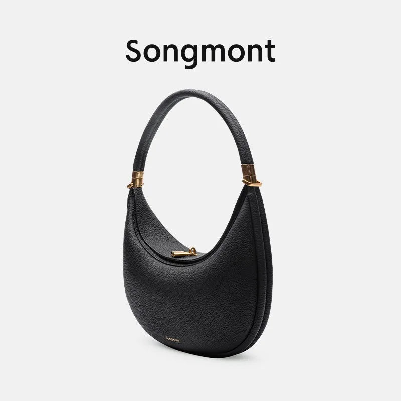 French Commuter Elegant Half Moon Underarm Shoulder Bags Women Luxury Cowhide Solid Color Handbag Female Casual All-match Bolsos black (20cm<Max Length<30cm)