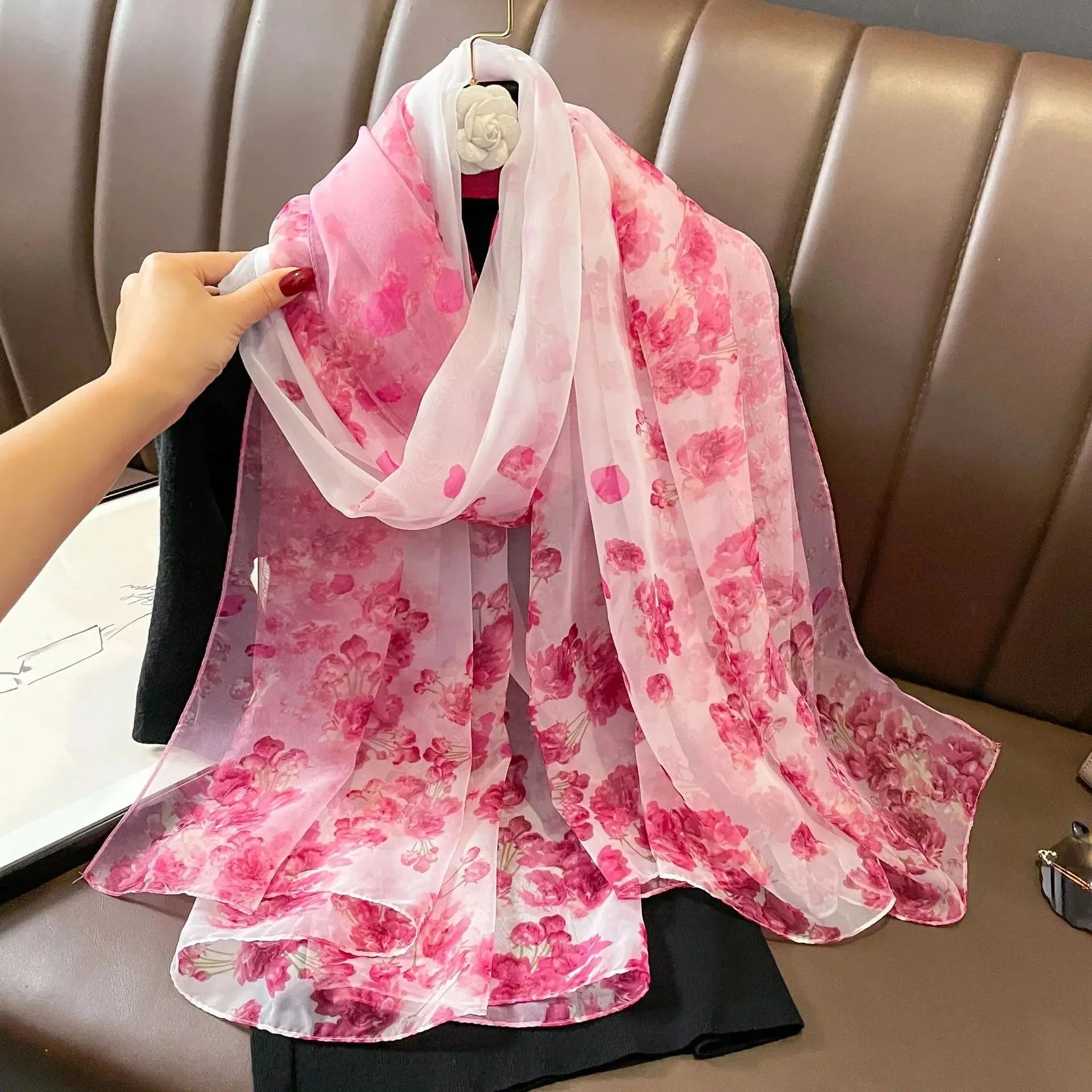 Silk Scarf Foulard Female Headbanda Luxury Hijab Women Soft Warm Pashmina Beach Scarves Echarpe Shawl Large Wrap Echarpe Bandana see chart 26