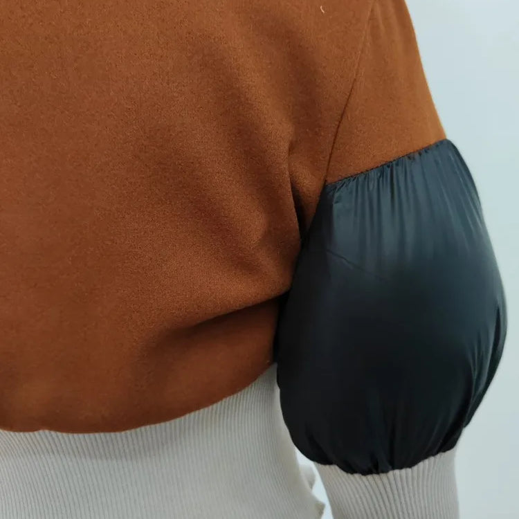 DEAT Fashion Women's Color Block Jackets Long Sleeve Zipper Collarless Slim Short Patchwork Short Coat Spring New 7AB3106