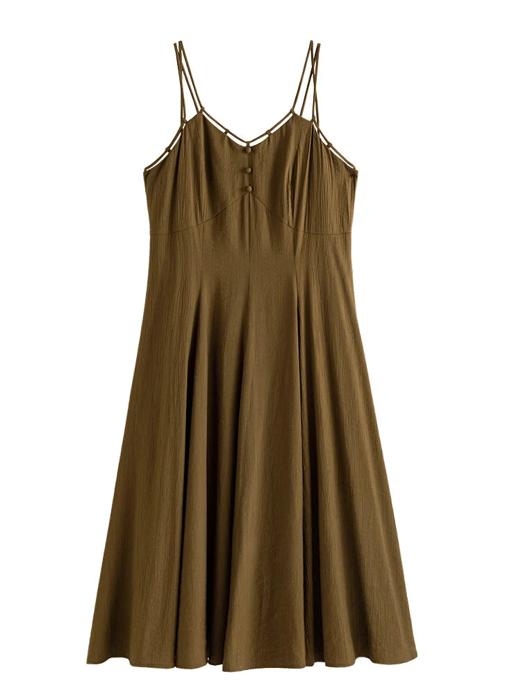 French Retro Design Collar Chic Suspender Skirt for Women New Spring Slim Thin Waist Vintage Elegant Female Dress