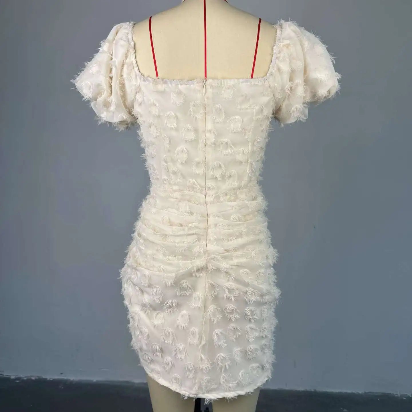 CM.YAYA Summer Women Lantern Short Sleeve Side Split Ruched Midi Mini Dress 2025 Fashion Sexy Night Club Party Dresses Vestidos