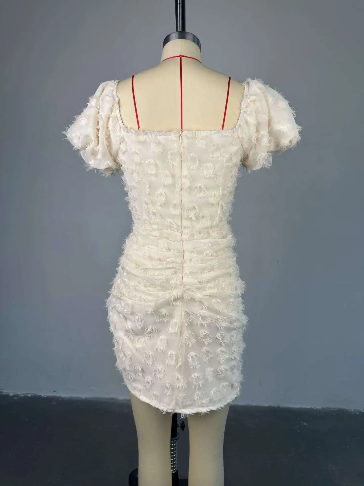 CM.YAYA Summer Women Lantern Short Sleeve Side Split Ruched Midi Mini Dress 2025 Fashion Sexy Night Club Party Dresses Vestidos