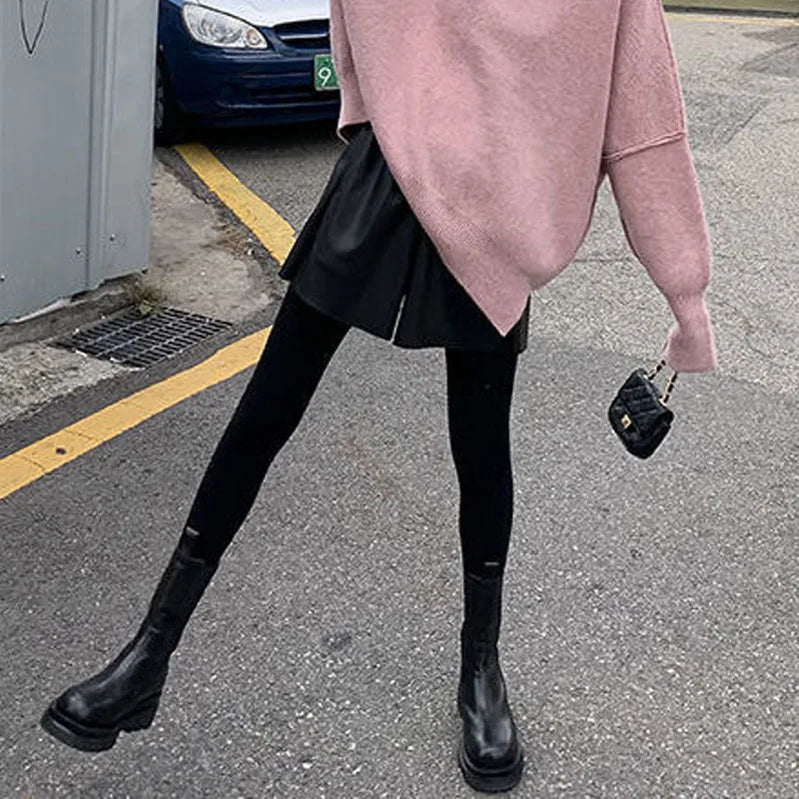 2023 Autumn Winter Korean Solid Color Leather Shorts Trend Women's Clothing All-match Casual Elastic High Waist Pants For Female