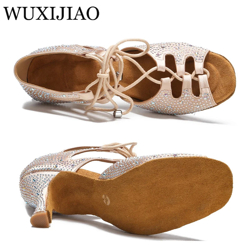 di seta donna scarpe da ballo latino fondo morbido sandali da donna Tango Party Dance Shoes scarpe da sposa con strass