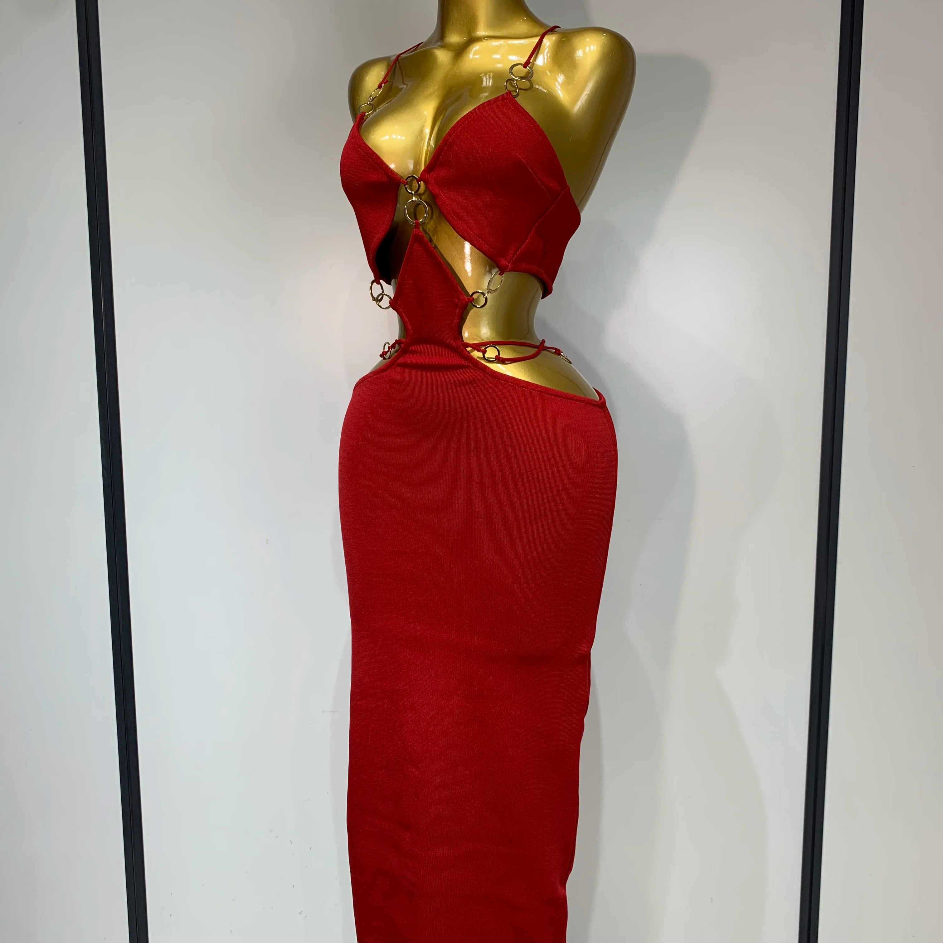 Women Sleeveless Sexy Halter Hollow Out Black Red Bodycon Long Bandage Dress 2025 Celebate Elegant Luxury Birthday Club Dress
