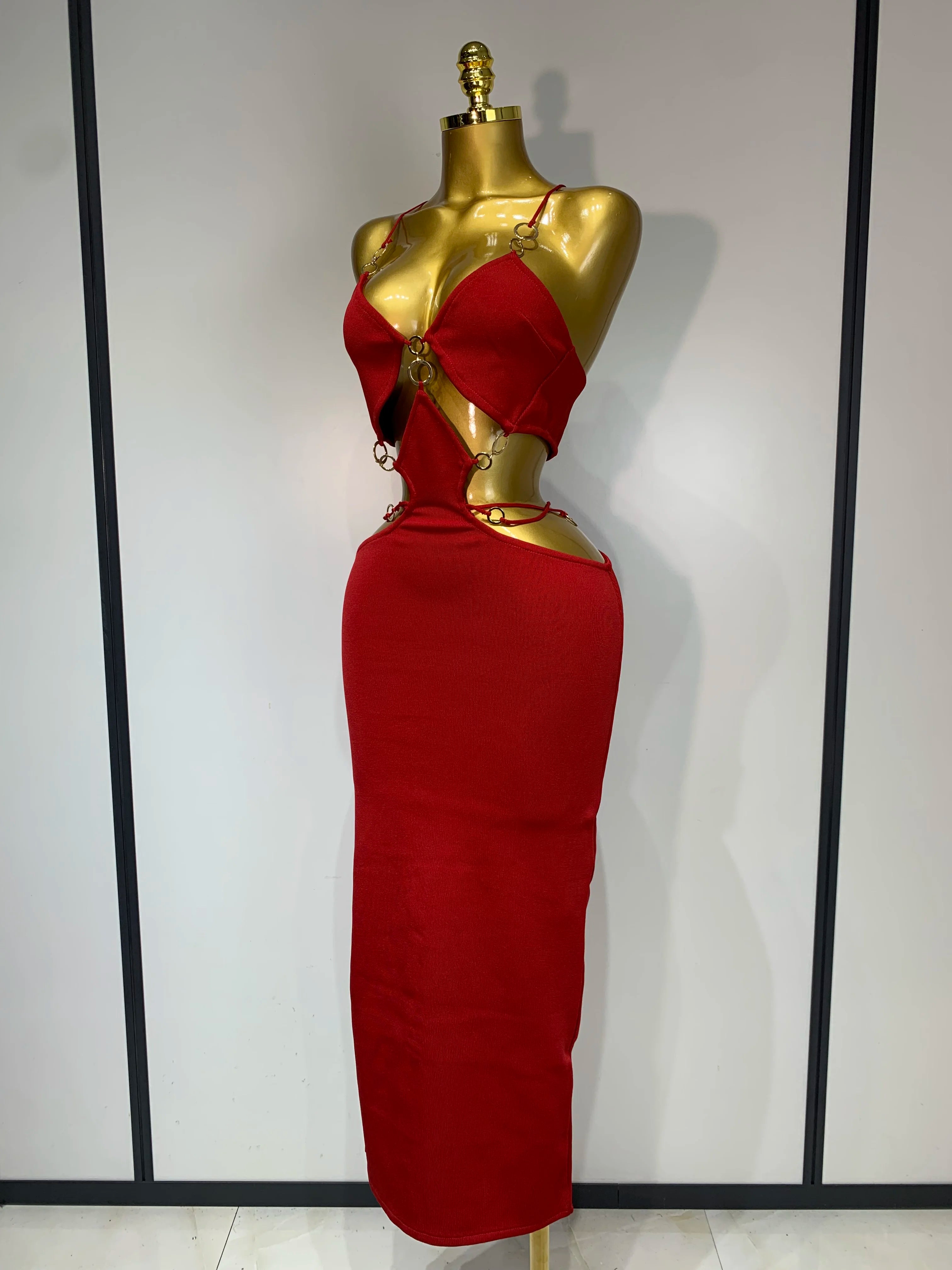 Women Sleeveless Sexy Halter Hollow Out Black Red Bodycon Long Bandage Dress 2025 Celebate Elegant Luxury Birthday Club Dress