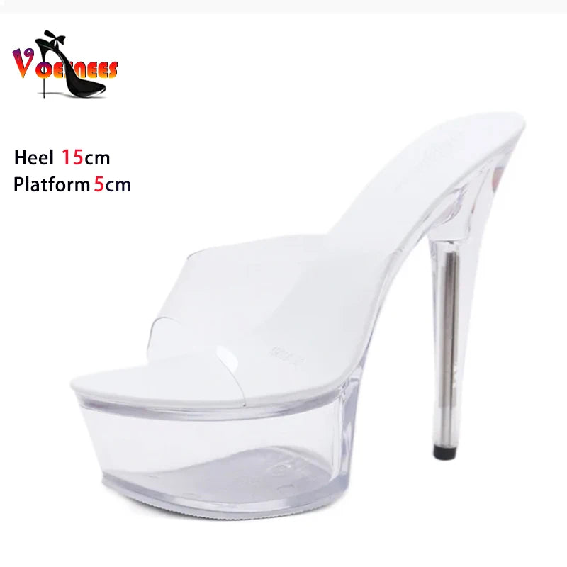 Shoe for Party Club Stripper Heels Women Shoes Platform High Heels Sandals Clear Sexy Pole Dance 15cm High Plus Size Slippers