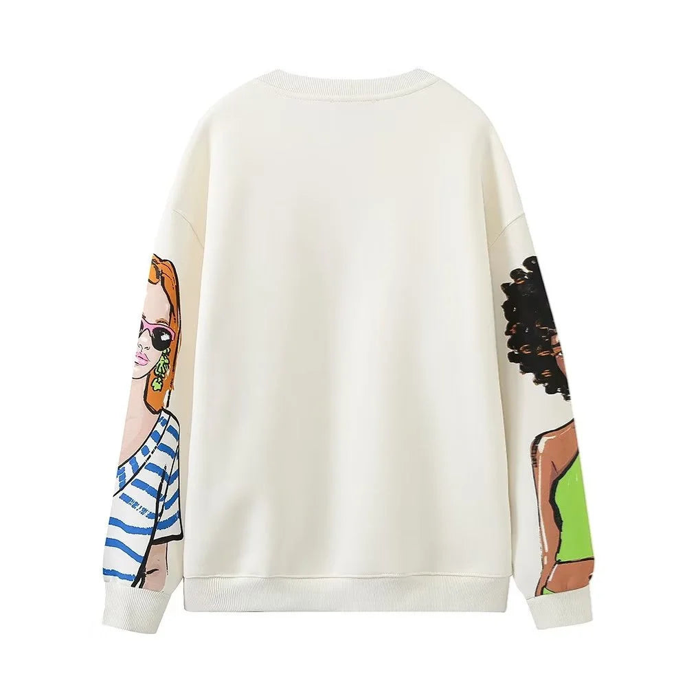 Autumn/Winter Women's New Fashion Casual Loose Versatile Round Neck Long Sleeve Printed Sweater
