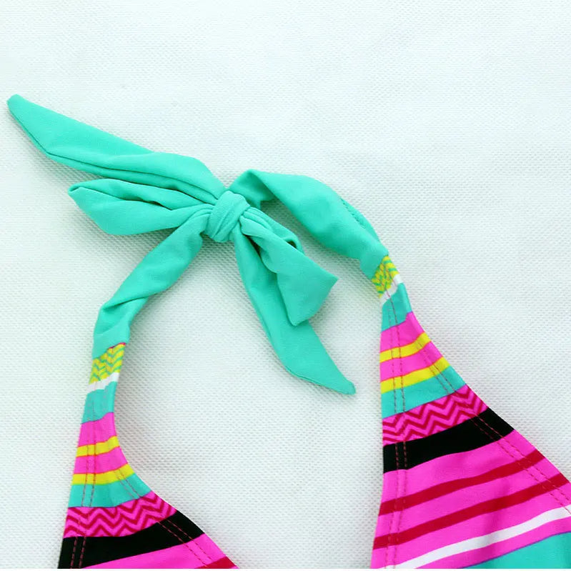 New Summer Girls Close-fitting Elastic Stripe Swimsuit Girls Split Two-pieces Swimwear, Children Stripe Bikini Wholesale