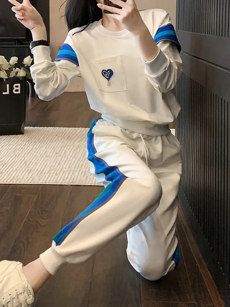 Autumn 2 Piece Sets Women Outfit Long Sleeve Tracksuit Casual Basic Patchwork Pullovers/Sweatshirt Pencil Pants Sweatsuit